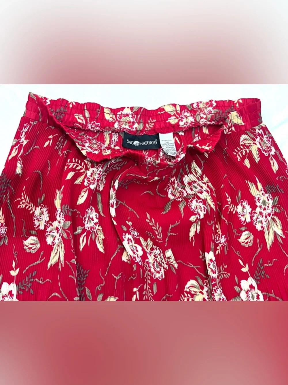 Sag Harbor Women’s Vintage Red Floral Polyester Accordian Pleated Midi Skirt L - Picture 6 of 16